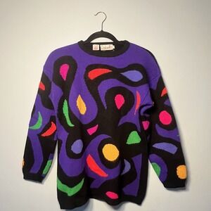 Rafaella 90s VTG Retro Sweater Colorful Angora Blend New Wave Women's Sz Petite
